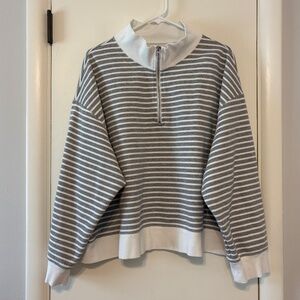 J. Crew Women's Plus Gray/White Striped Half-Zip Pullover Sweatshirt Top 3X